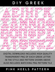 Pink Heel Greek Alphabet, Full Set Transparent PNG for Sorority DIY Designs, High Resolution Greek Alphabet Sorority Letters