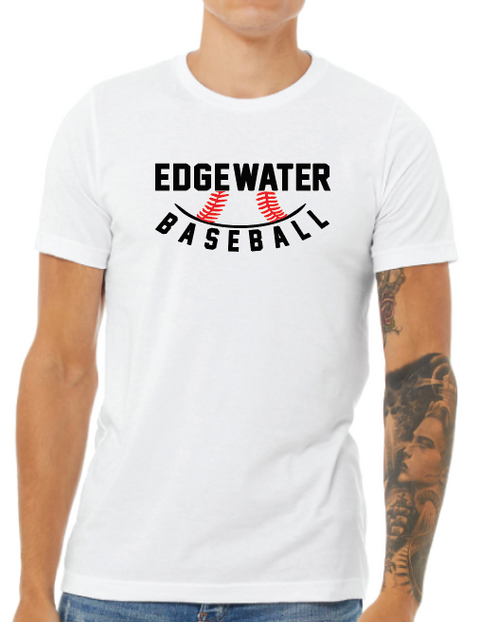 Edgewater Baseball Ball Tee - White Cotton Tee (Youth, ladies and Adult sizes)