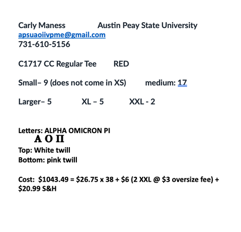 AOP Austin Peay State University Carly Maness 38-1717  sh20.99 3-24.