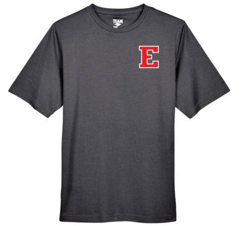 2022- Edgewater E New Dry Fit Heather Charcoal Short Sleeve - Red E with White Outline - JennaBenna