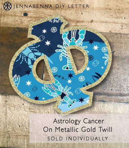 Exclusive Astrology Cancer on Metallic Gold Twill DIY Letter - JennaBenna