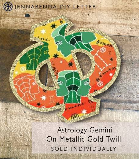 Exclusive Astrology Gemini on Metallic Gold Twill DIY Letter - JennaBenna