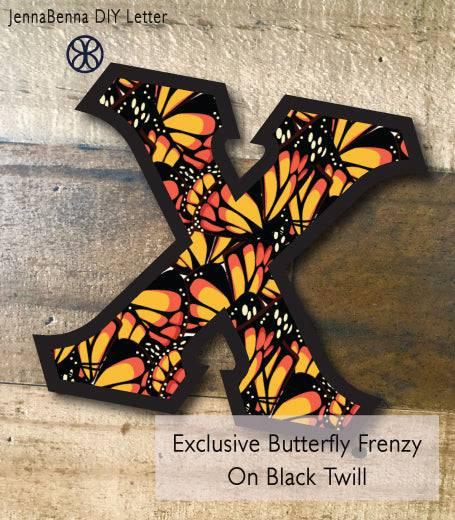 Exclusive Butterfly Frenzy Fabric on Black Twill - JennaBenna