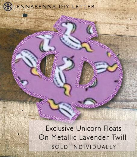 Exclusive Unicorn Floats On Metallic Lavender Twill DIY Letter - JennaBenna