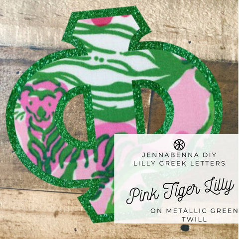 Lilly Pink Tiger Lilly Fabric On Metallic Green Twill - JennaBenna