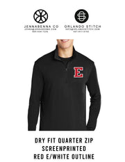 2022- Edgewater E Dry Fit Quarter Zip - Red E White Outline Printed - JennaBenna