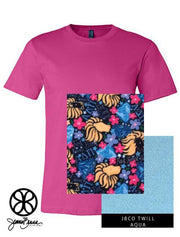 Alpha Delta Pi Fabric Couture Dark On Aqua Twill Pink Crewneck - JennaBenna