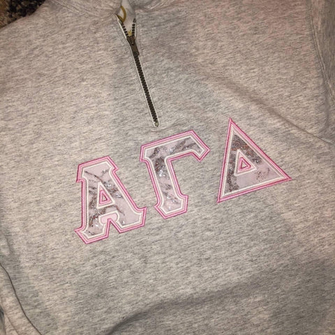 Ash Quarter Zip With Hand Glitterized Marble Goldrush Cathedral On Light Pink Twill - JennaBenna