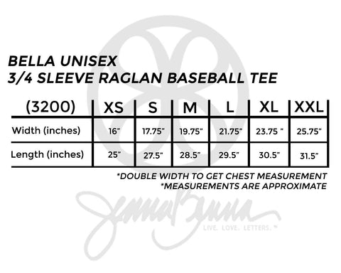 Bella Unisex 3/4 Sleeve Raglan Baseball Tee - JennaBenna