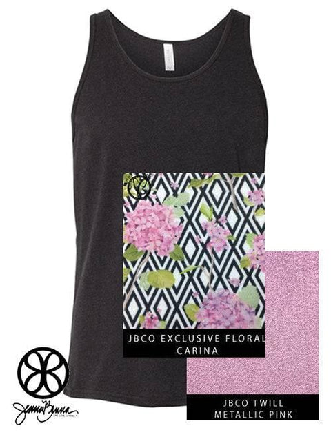 Black Unisex Tank With Floral Carina On Metallic Pink Twill - JennaBenna