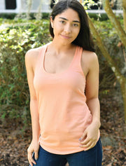 Cancun Ladies Tank Top With Mutli Coral Mint Floral On Light Coral Twill - JennaBenna