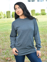 Charcoal Long Sleeve With Floral Cottage Turquoise On Dark Coral Twill - JennaBenna
