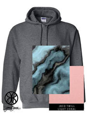 Dark Heather Hoodie With Marble Black And Blue On Light Coral Twill - JennaBenna