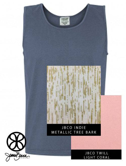 Denim Tank With Indie Metallic Tree Bark On Light Coral Twill - JennaBenna