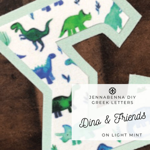 Dino Friends Fabric on LIght Mint Twill - JennaBenna