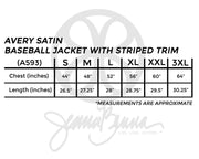 Embroidered Avery Satin Baseball Jacket with Striped Trim - JennaBenna
