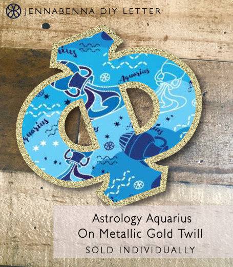 Exclusive Astrology Aquarius on Metallic Gold Twill DIY Letter - JennaBenna
