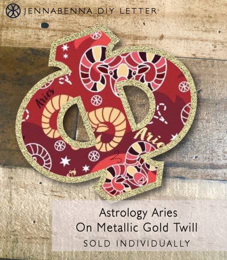 Exclusive Astrology Aries on Metallic Gold Twill DIY Letter - JennaBenna