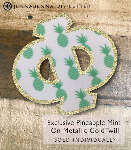 Exclusive Pineapple Mint on Metallic Gold Twill DIY Letter - JennaBenna