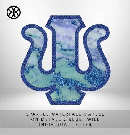Exclusive Sparkle Waterfall Marble on Metallic Blue Twill - JennaBenna