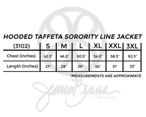 Fabric Greek Letter Hooded Taffeta Sorority Line Jacket - JennaBenna