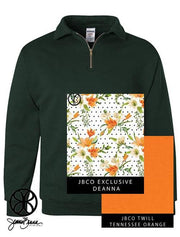 Forest Green Quarter Zip With Floral Deanna On Tennessee Orange Twill - JennaBenna