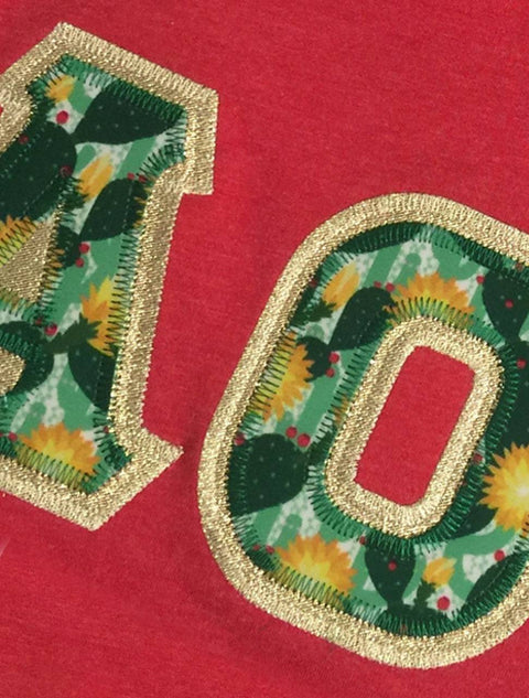 Heather Red V-Neck With Cactus Patch Succulents On Metallic Gold Twill - JennaBenna