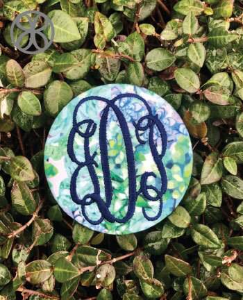 Large Embroidered Vine Monogram Pin Back Button - Design 10 - JennaBenna