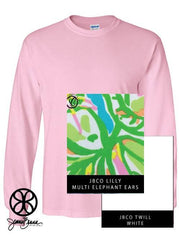 Light Pink Long Sleeve With Lilly Multi Elephant Ears On White Twill - JennaBenna