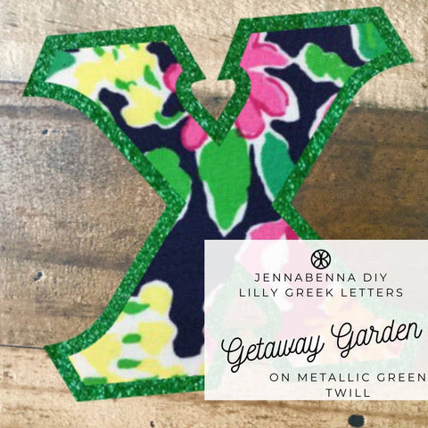 Lilly Getaway Garden On Metallic Green Twill - JennaBenna