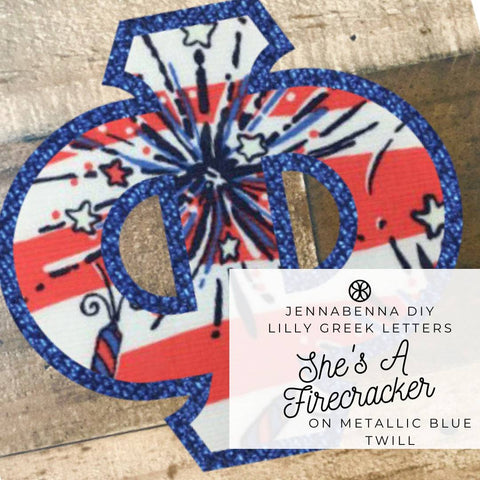 Lilly She's A Firecracker Fabric On Metallic Blue Twill - JennaBenna