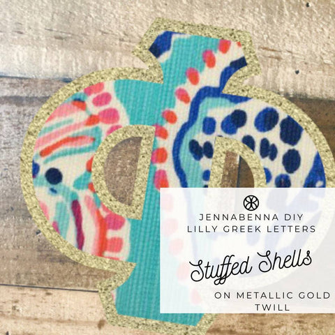 Lilly Stuffed Shells Fabric On Metallic Gold Twill - JennaBenna