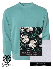 Mint Pigment Dyed Crewneck Sweatshirt With Gracie Grey On Metallic Pearl Twill - JennaBenna