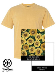 Mustard Crewneck With Floral Sunflowers On White Twill - JennaBenna
