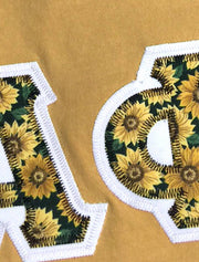 Mustard Crewneck With Floral Sunflowers On White Twill - JennaBenna