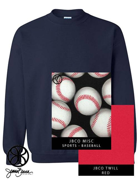 Navy Crewneck Sweatshirt With Sports Baseball On Red Twill - JennaBenna