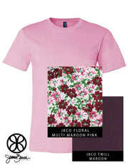 Pink Crewneck With Multi Maroon Pink Floral On Maroon Twill - JennaBenna