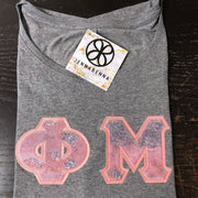 Premium Heather Slouchy Tee With Hand Glitterized Marble Silvermine Pinky Peach Ice On Light Coral Twill - JennaBenna