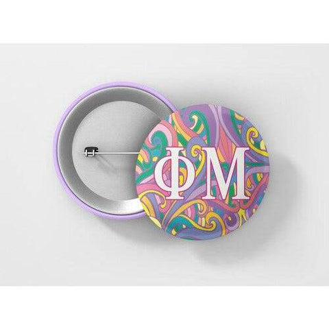 Psychedelic Swirl Button With Modern Greek Letters - JennaBenna