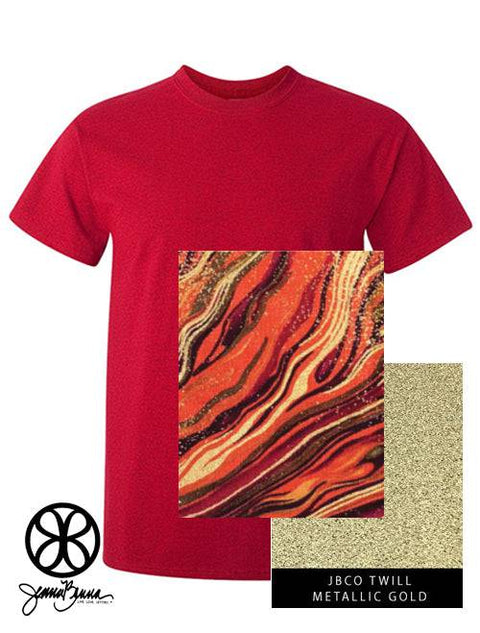 Red Crewneck With Color Luscious Autumn Rush On Metallic Gold Twill - JennaBenna