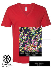 Red V-Neck With Kerry Ann Floral On White Twill - JennaBenna