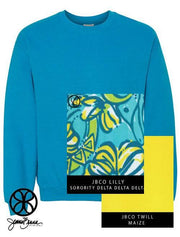 Sapphire Crewneck Sweatshirt With Lilly Sorority Delta Delta Delta On Maize Twill - JennaBenna