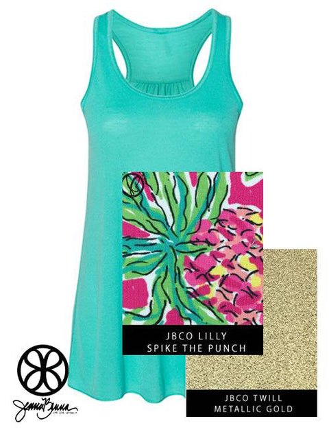 Teal Flowy Tank With Lilly Spike The Punch on Metallic Gold Twill - JennaBenna