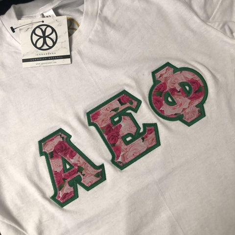 White Crewneck With Floral Adeline On Green Twill - JennaBenna